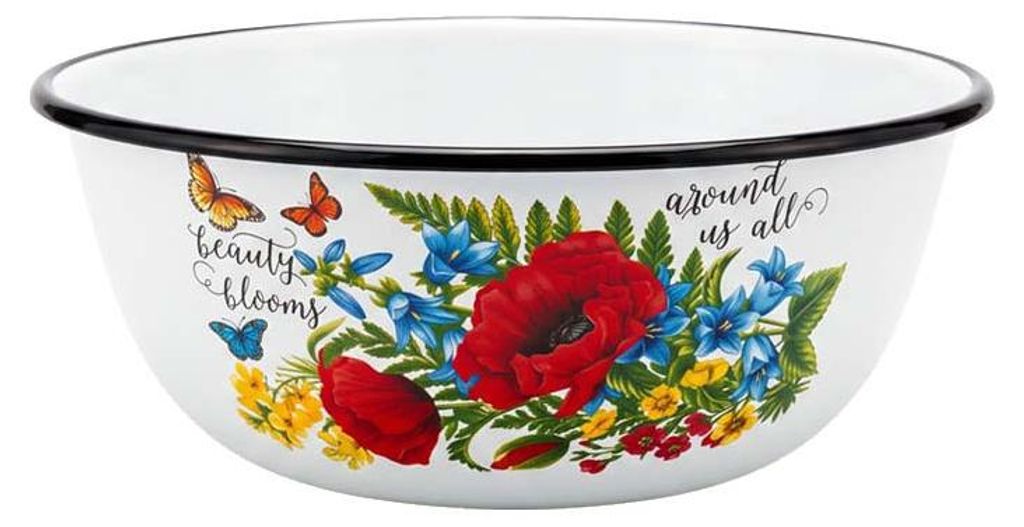 1,5 Liter Emaille Schüssel Blumen Rund  ca Ø 20 Retro Produktbild 