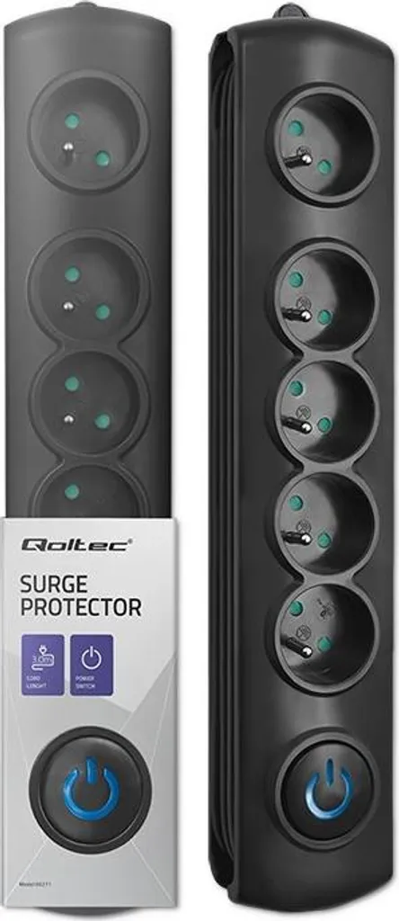 Multipresa Design Qoltec 5 Prese 3m | Organizzazione Cavi e Sicurezza
