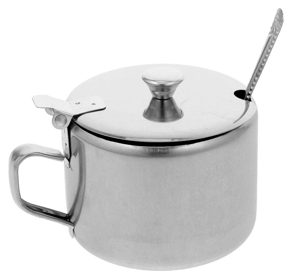 Edelstahl-Gewürzdose mit Deckel und Löffel, Zuckerdose mit Griff für Küche und Restaurant, platzsparendes Gewürzglas zur frischen Aufbewahrung...