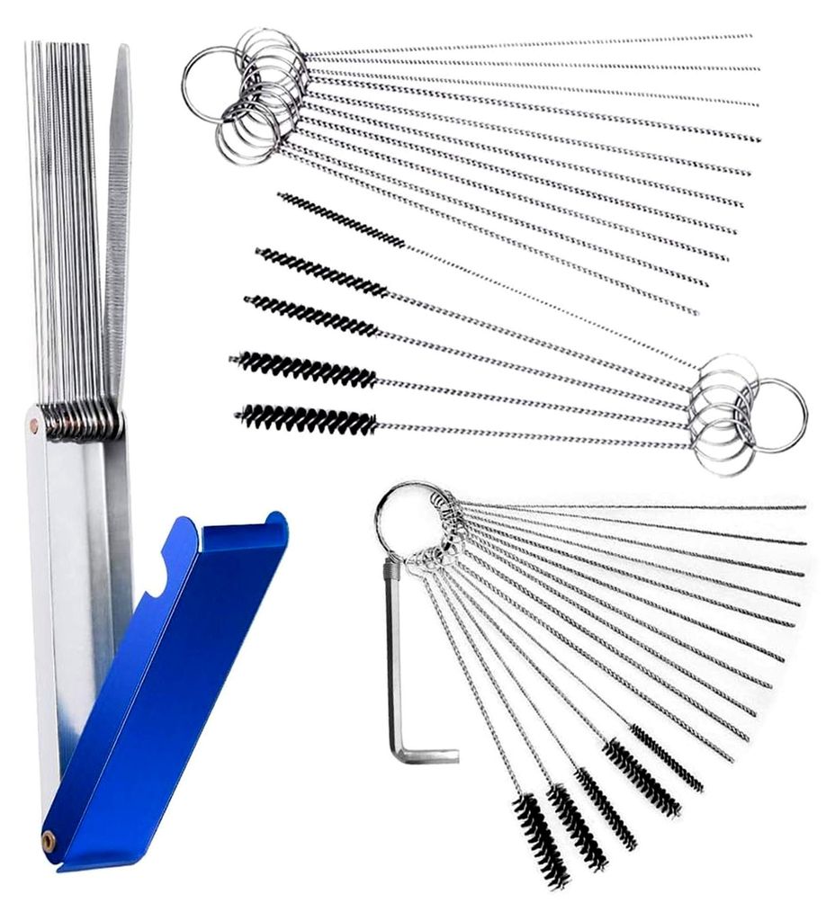 Reinigungskabelsatz mit 13 Reinigungsdrähten, 20 Reinigungsnadeln, 10 Nylonbürsten und 1 Edelstahl-Schraubenschlüssel für Motorräder, ATVs, Mo...