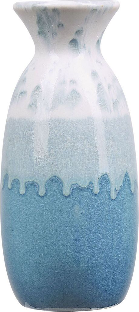 BELIANI Blumenvase Weiß und Blau Steinzeug 25 cm mit Muster Glamourös Farbverlauf Deko Accessoires Wohnzimmer Schlafzimmer Flur Eingangsbereich K...
