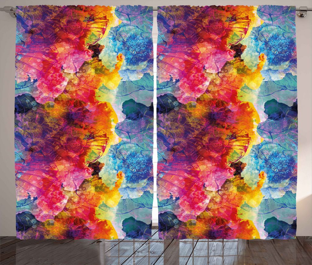 ABAKUHAUS Abstrakt Rustikaler Gardine, Buntige Gegenwartskunst, Schlafzimmer Kräuselband Vorhang mit Schlaufen und Haken, 280 x 225 cm, Gelb Viole...