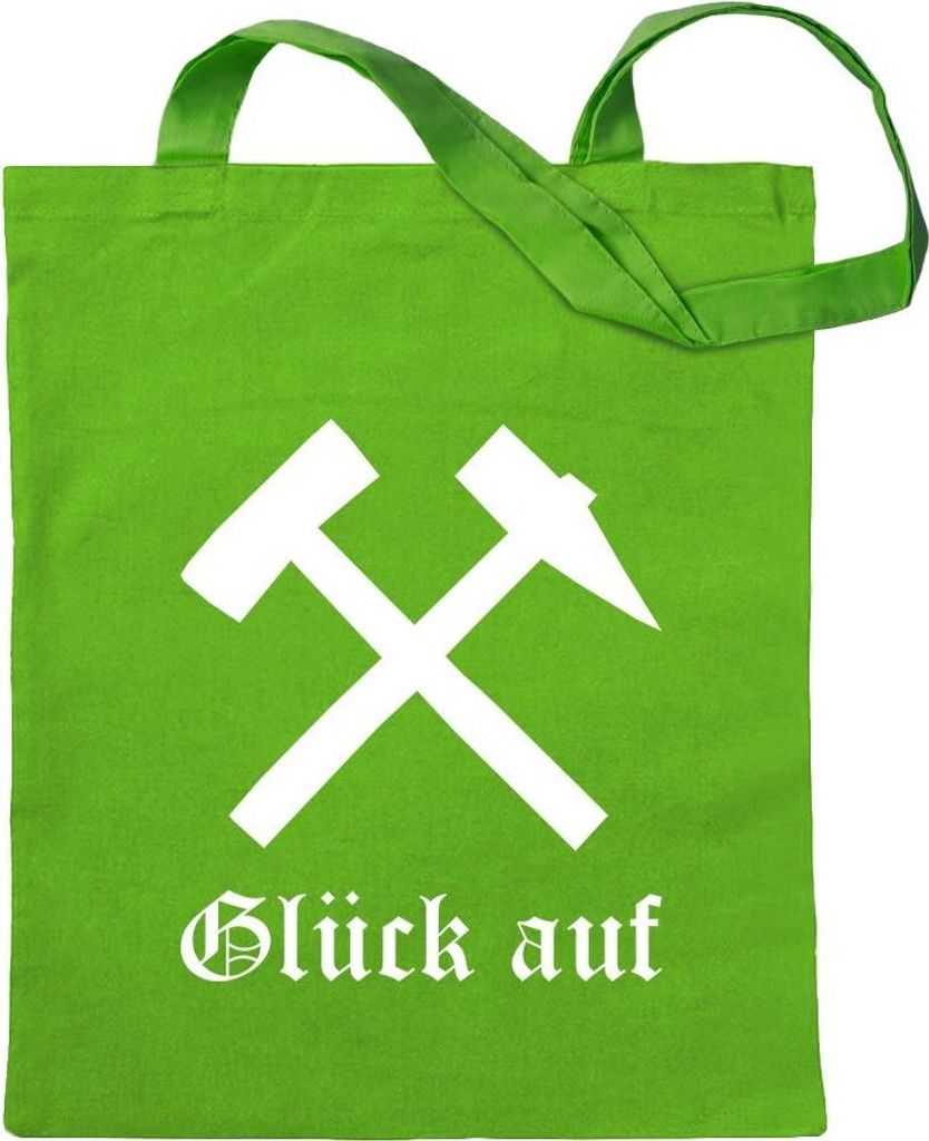 Kiwistar - Baumwolltasche - hellgrün - Glück auf! - Bergbau - Kumpel - Tragetasche Stoffbeutel Umhängetasche Langer Henkel
