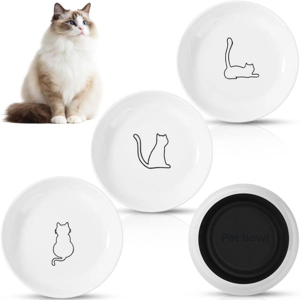 Keramik Katzennapf 3er-Set –Rutschfest & Flach (je 150 ml) Futternapf Set aus Keramik (Ø 15 x 3 cm) – Schnurrhaar-freundliches Design mit Katz...