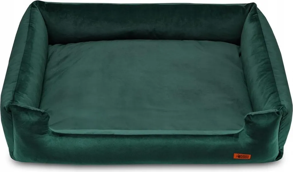 Grand lit pour chien vert velours Premium HUGGY DOGGY XXL de luxe 120cm