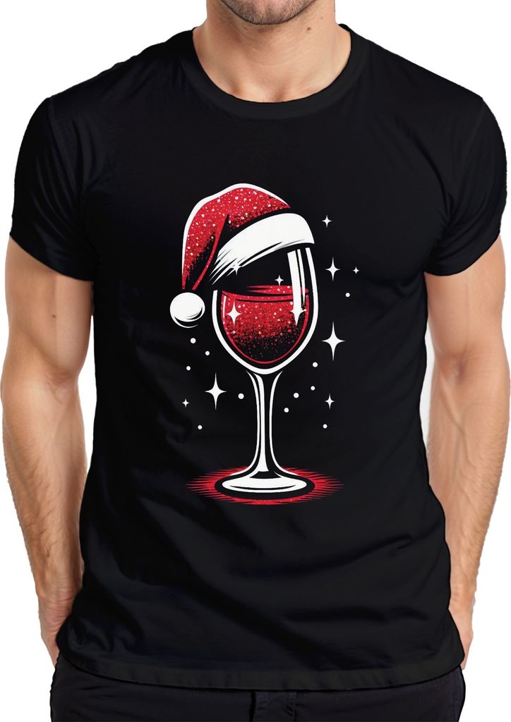 Wein Weihnachtsmütze Weinglas Winzer Weinliebhaber - Weihnachten Weihnachtsgeschenk Christmas Herren T-Shirt, Schwarz, 3XL