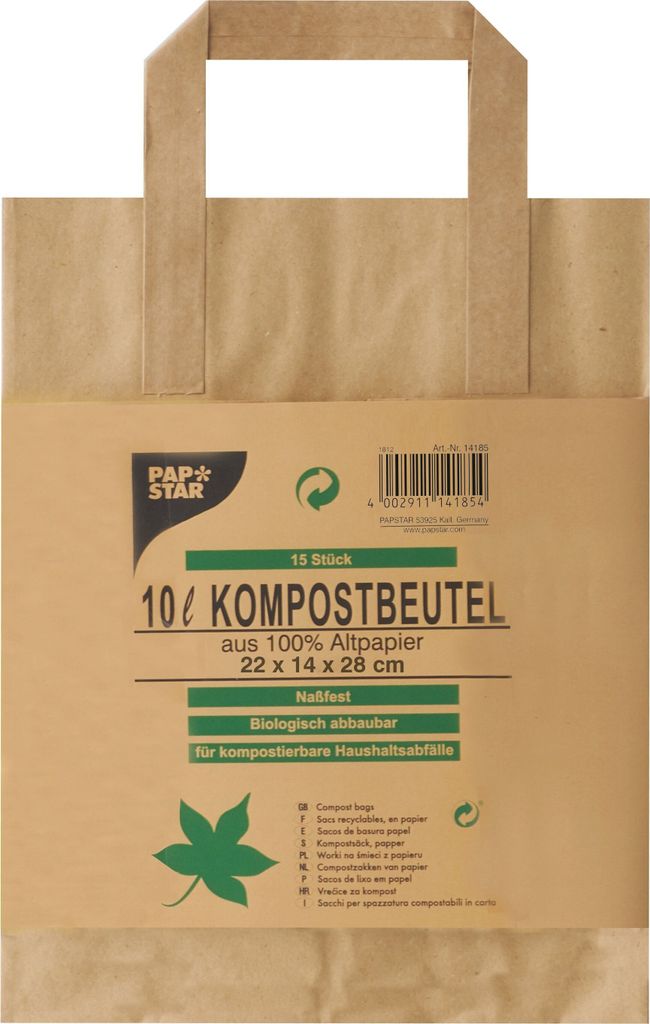 Papstar Komposttüten 10l braun 28 x 22 x 28 cm 15 Stück Obrázok produktu 