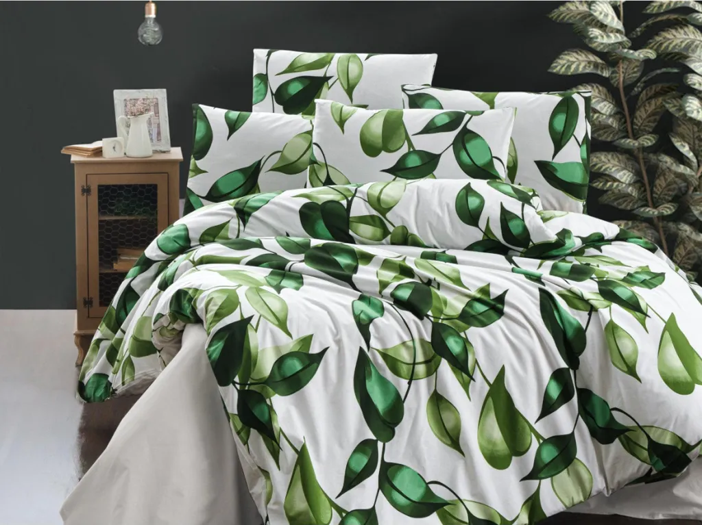 Biancheria da Letto 140x220 in Cotone Foglie Verdi | Set Esteso Premium - 1