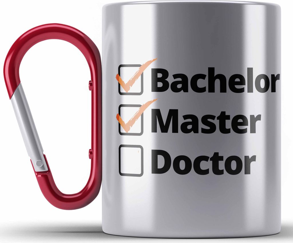 Trendation - Bachelor Geschenk Abschluss Edelstahl Tasse Karabiner Spruch Master Graduation Bestanden Prüfung (Rot)