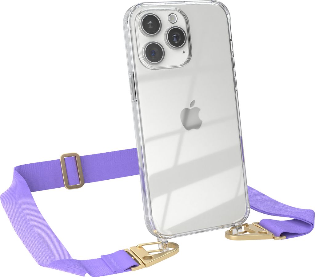 EAZY CASE - Hülle mit Band für Apple iPhone 15 Pro Max, Handyhülle mit Umhängeband, Silikonhülle transparent, Handykette in Violett