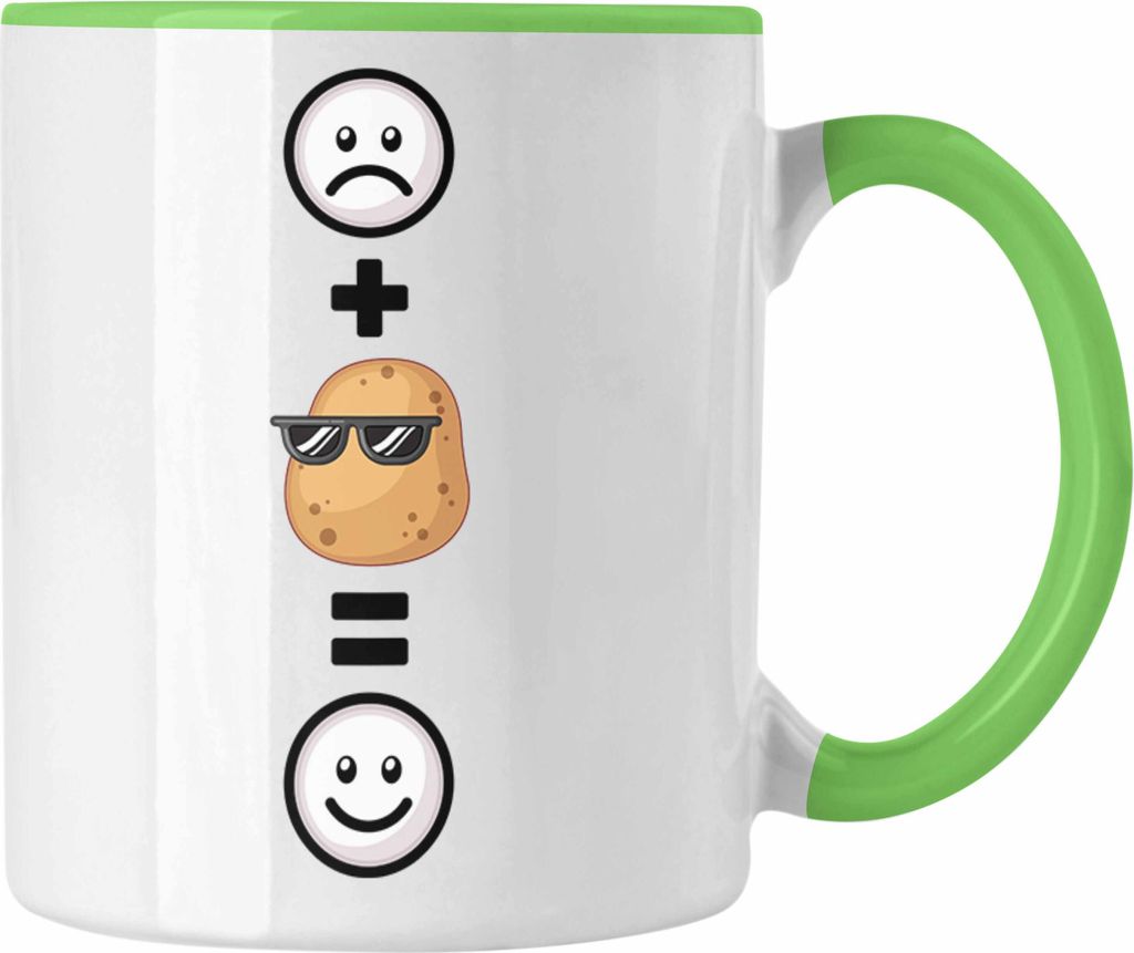 Trendation - Kartoffel Tasse Geschenk für Kartoffel-Fans Lustige Geschenkidee :( + Kartoffel = :) Geburtstag (Grün)