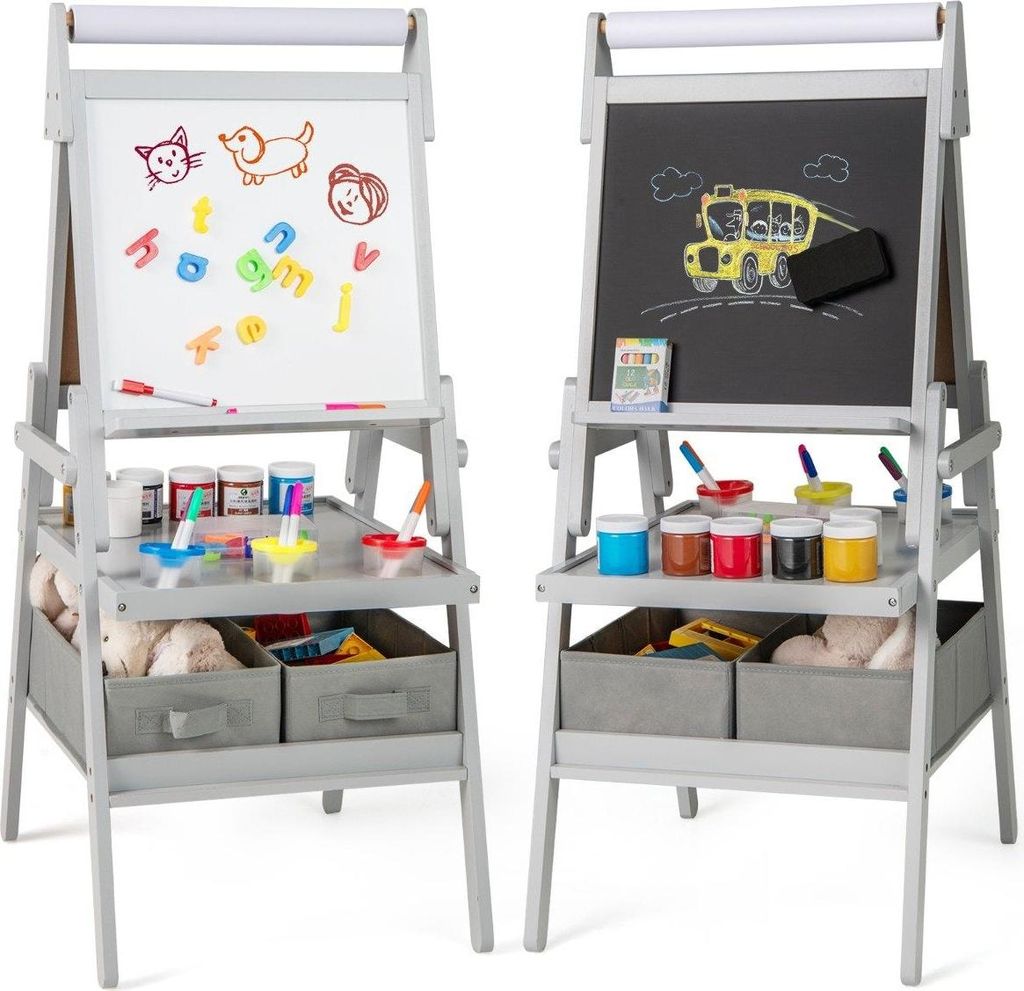 3-in-1-Kinderstaffelei mit Kreidetafel, Whiteboard und Papierrolle