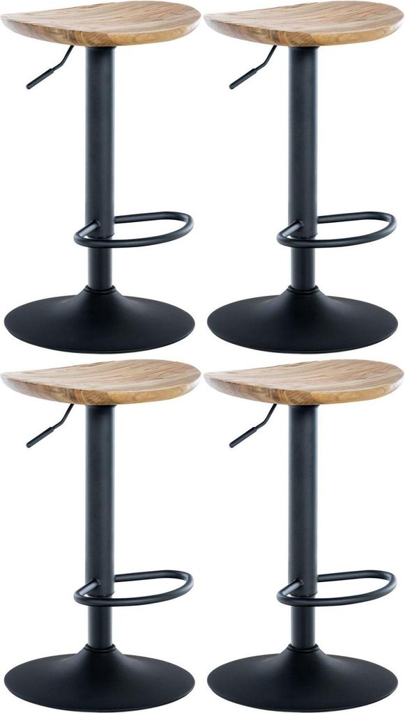 4-teiliges Barhocker-Set, höhenverstellbar,Deckenholz und mattes Metall | Farbe: Natur