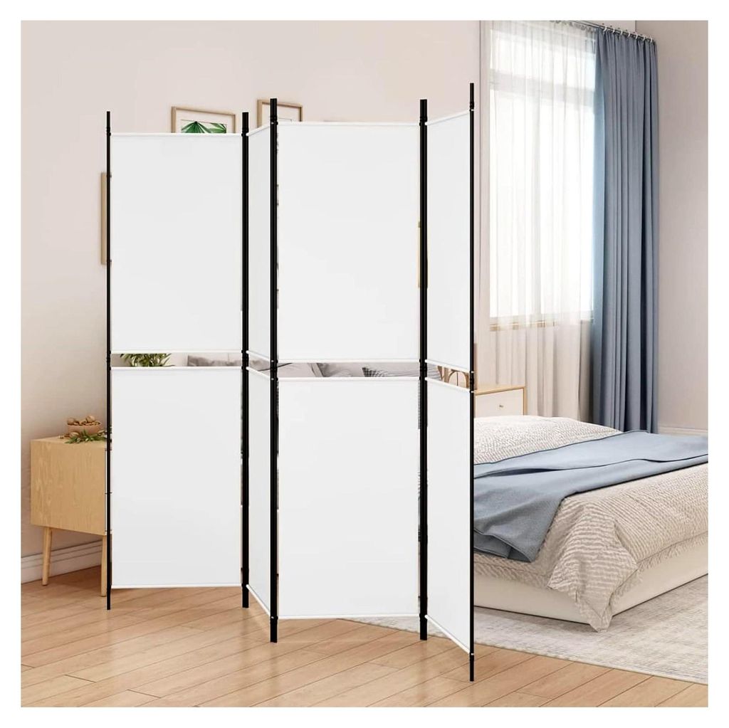 4-teiliges Paravent, Raumtrenner, Sichtschutz, Stellwand, Freistehende Umkleidekabine, Weiß 200x180 cm Stoff