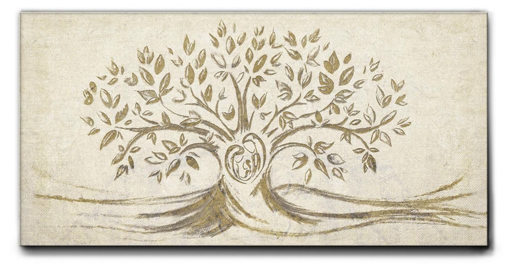 Giallobus - 1 - Heilige Familie und Baum des Lebens - Beige - Giallobus - 70L x 35B cm - Bild - Premium Loom Canvas mit hoher Dicke
