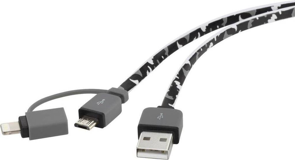 Renkforce USB-Kabel USB 2.0 USB-A Stecker, USB-Micro-B Stecker, Apple Lightning Stecker 0.20 m Camouflage Flache Ausfüh