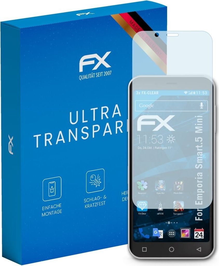 atFoliX FX-Clear 3x Schutzfolie kompatibel mit Emporia Smart.5 Mini Displayschutzfolie