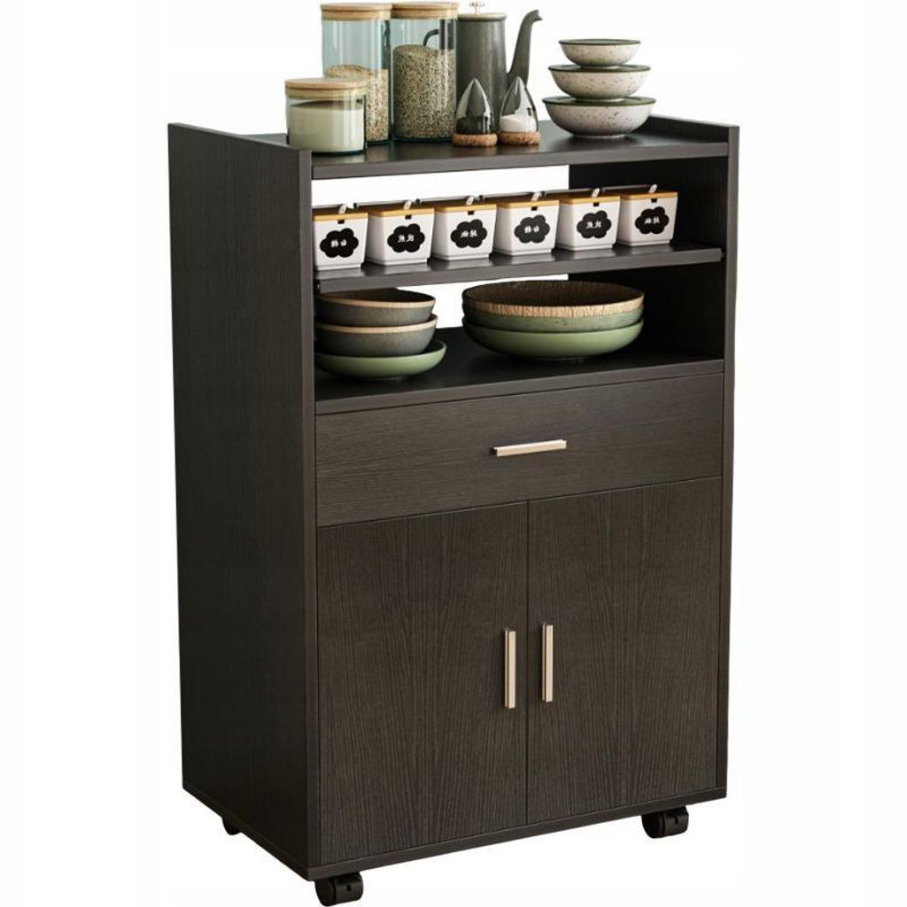 KÜCHENWAGEN SCHRANK MOBIL MODERN schwarz AUF RÄDERN REGAL