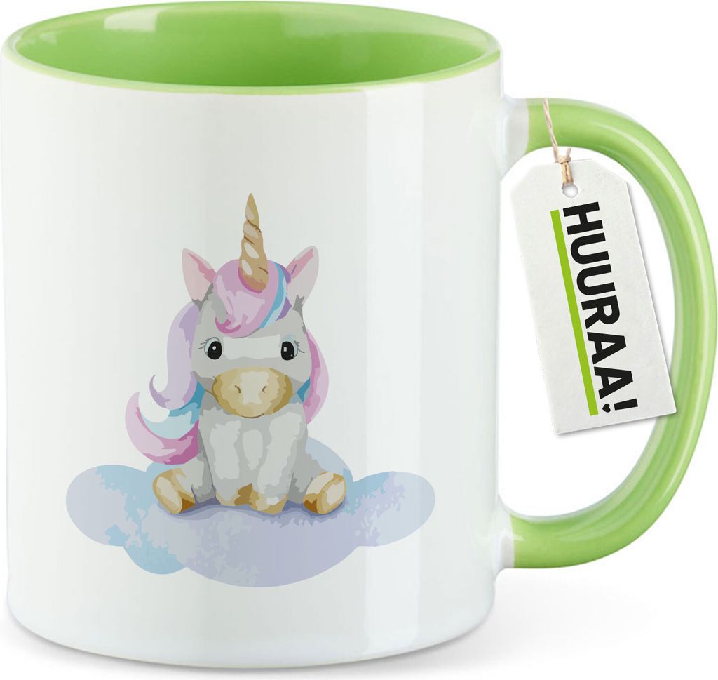 Huuraa Kaffeetasse Einhorn Fabelwesen 330ml Grün Keramik Kaffeebecher Geschenkidee