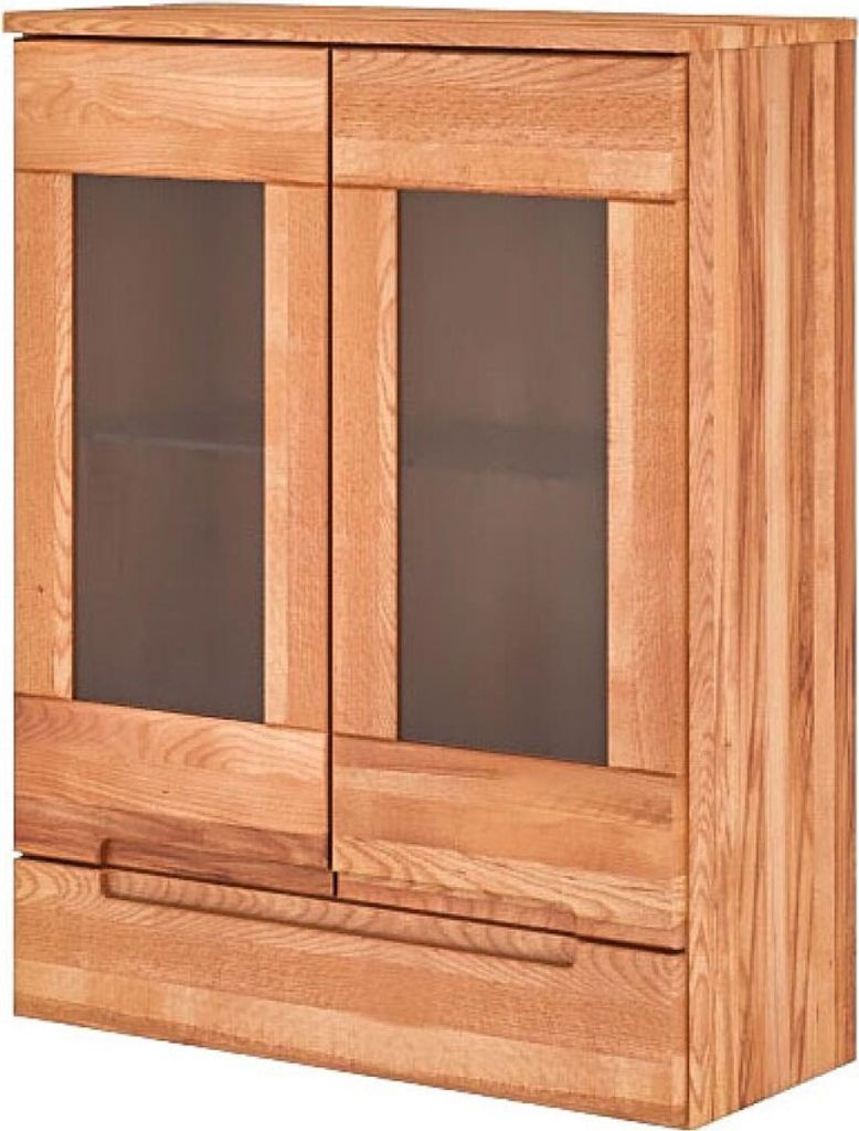 Wandschrank Bento aus Kernbuche massiv 74x32x96 mit 2 Glastüren und 1 Schublade