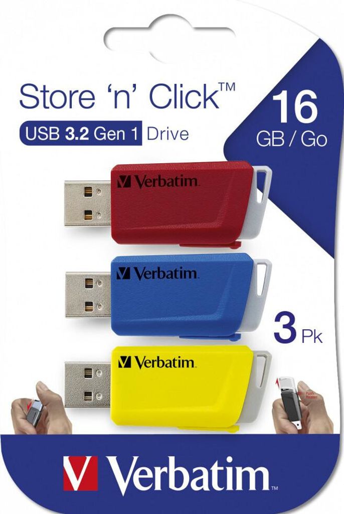 Store N Click USB 3.0 3x 16 GB rot, blau und gelb Produktbild 