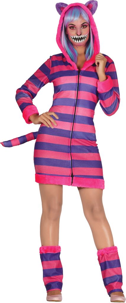 Katze Abenteuerfigur Kostüm Lila Pink Kapuze Karneval Tierkleidung Streifen Kapuzengewand Geheimnisvoll Märchenwelt World Book Day Spaß, Größe...