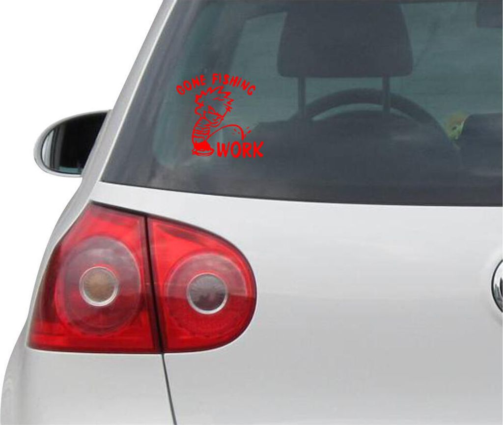 Aufkleber / Autoaufkleber - JDM - Die cut - Funny Gone Fishing Decal Auto Fenster Laptop Sticker - rot - 88mmx88mm