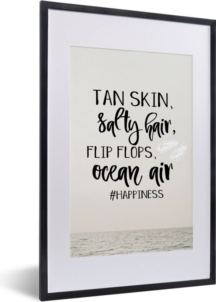 MuchoWow Gerahmtes Poster Sommer - Meer - Zitat 40x60 cm - Poster mit Schwarzem Bilderrahmen Wandposter Rahmen Foto Bilder - Poster in Rahmen
