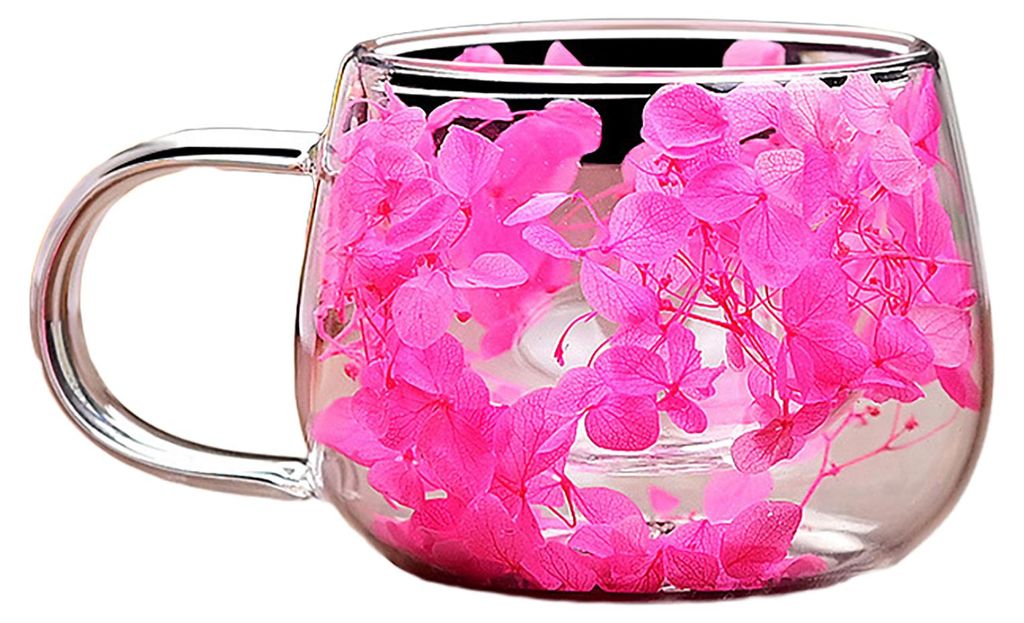 Doppelwandige Glas-Kaffeebecher, 4er-Set, aus hochwertigem Borosilikatglas mit farbenfrohem Blütenblattmuster, für heiße und kalte Getränke wie...