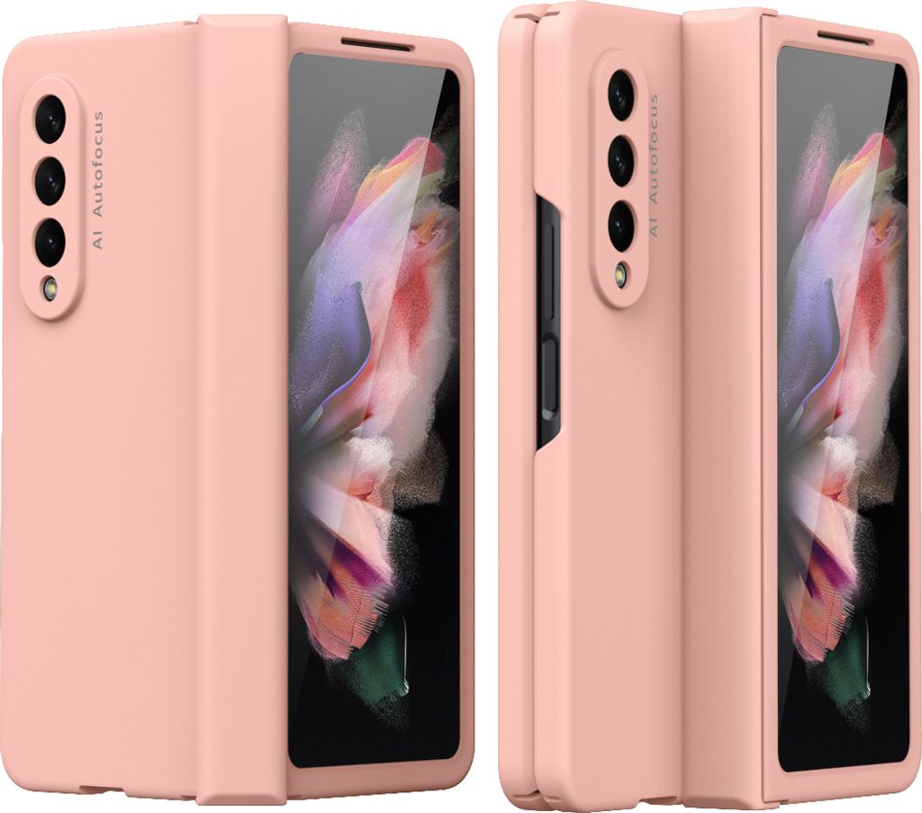 Galaxy Z Fold3 5G Hülle, Harte PC Slim mit Gehärtetem Glas Handyhülle Schutzhülle für Samsung Galaxy Z Fold 3 5G Rosa