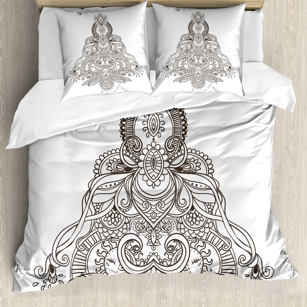 ABAKUHAUS Mandala Bettbezug, Lotus Sun Art Design, Milbensicher Allergiker geeignet mit Kissenbezügen, 200 cm x 200 cm - 80 x 80 cm, Weiß und Sch...