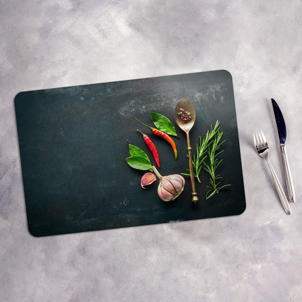 Tischset 6x45x30 cm + 6x10fi cm Platzset Tischmatte Platzmatte Untersetzer - Kräuter und Gewürze