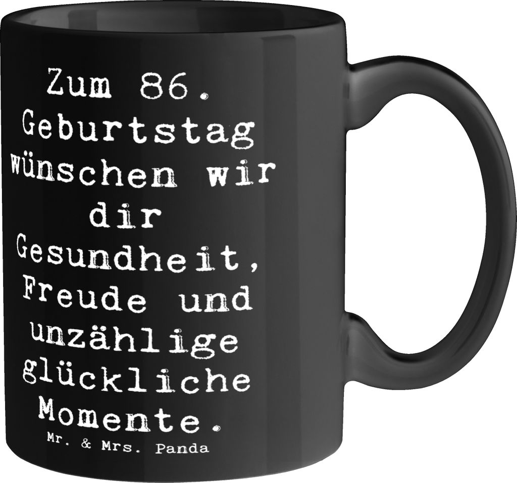 Mr. & Mrs. Panda Kaffeebecher Spruch 86. Geburtstag Wünsche - Schwarz - Geschenk, Happy Birthday, Besondere Anlässe, Handgemacht, Kaffeetasse, Fr...