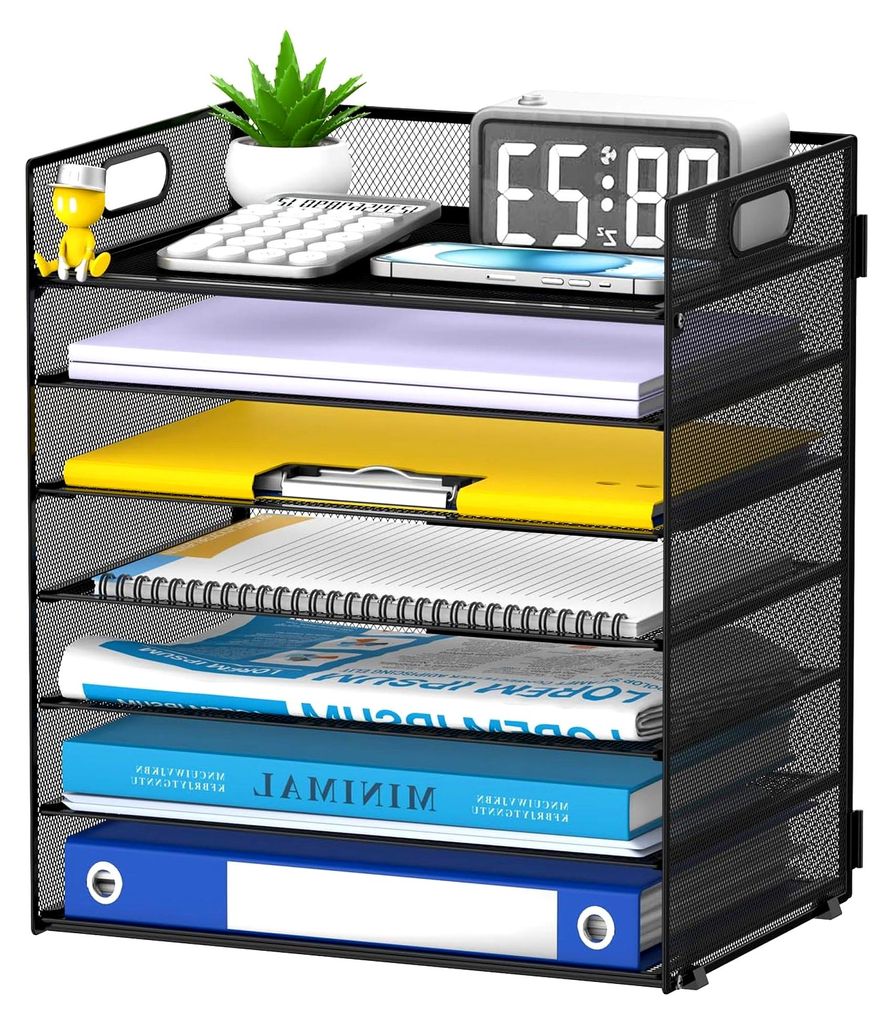 Schreibtisch Organizer mit 7 Ebenen und Griff – Metall Ablagesystem für A4-Dokumente, Briefe und Bücher, Stabiler Papier Organizer für Büro, ...