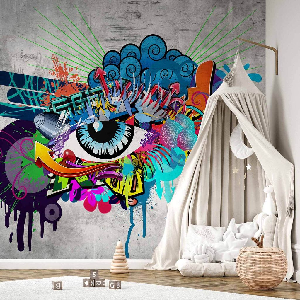 Vlies Fototapete - Graffiti eye 350x256 cm Streetart 10110905-10