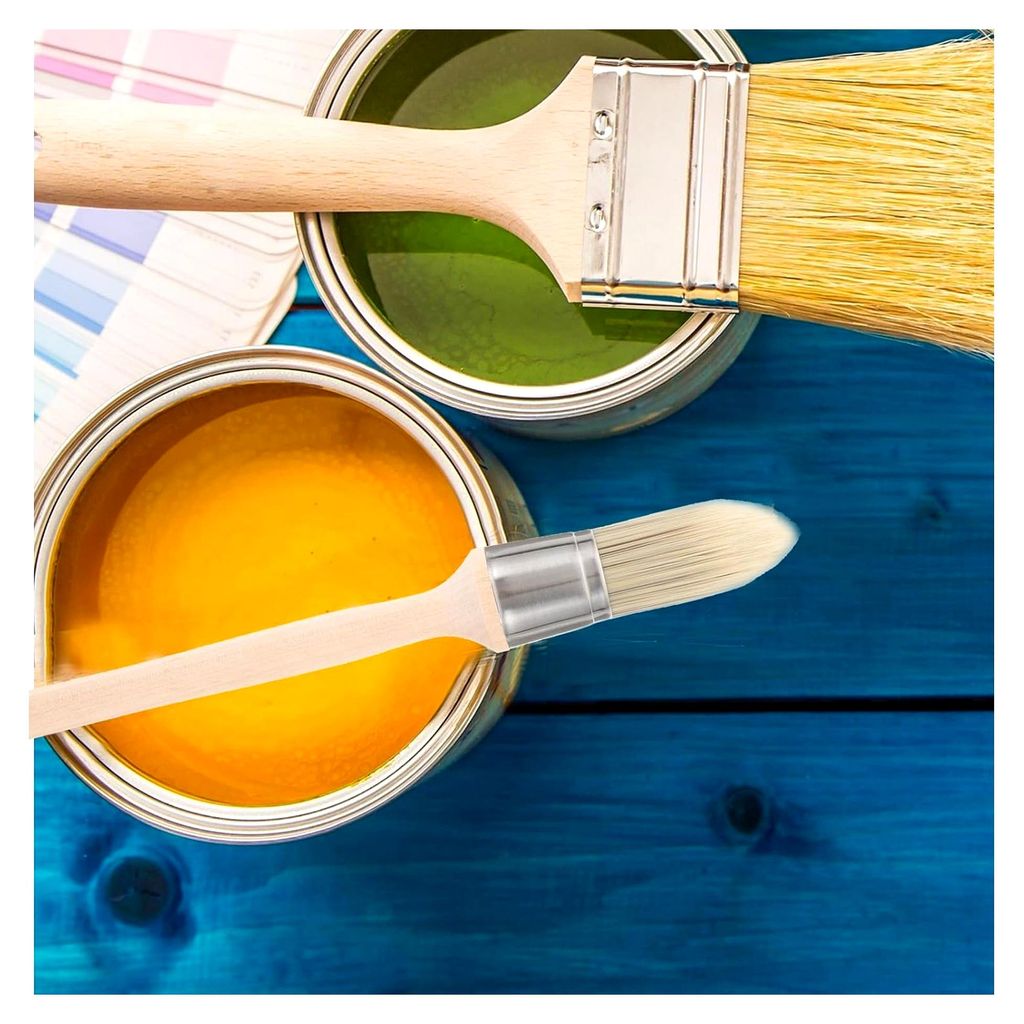 Runder und spitzer Malpinsel mit Birkenholzgriff und mittelharter Borstenmischung für Wandfarbe, Kanten und Ecken