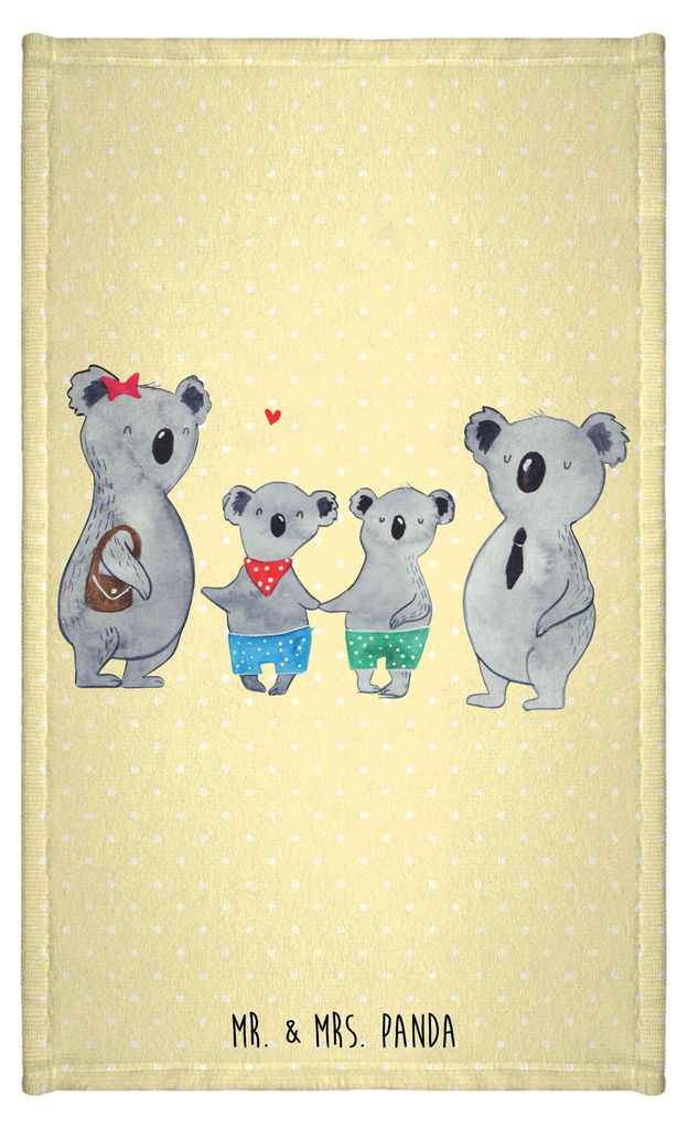 Mr. & Mrs. Panda Frotteehandtuch Koala Familie zwei - Gelb Pastell - Geschenk, Handtuch, Frotteetuch, Kleines, Baumwollhandtuch, Zusammen, Mutterta...