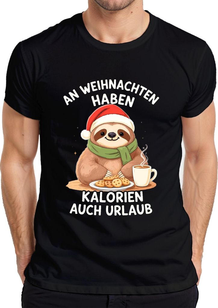 Kalorien haben Urlaub Faultier Weihnachten Plätzchen Geschenk Herren T-Shirt, Schwarz, L