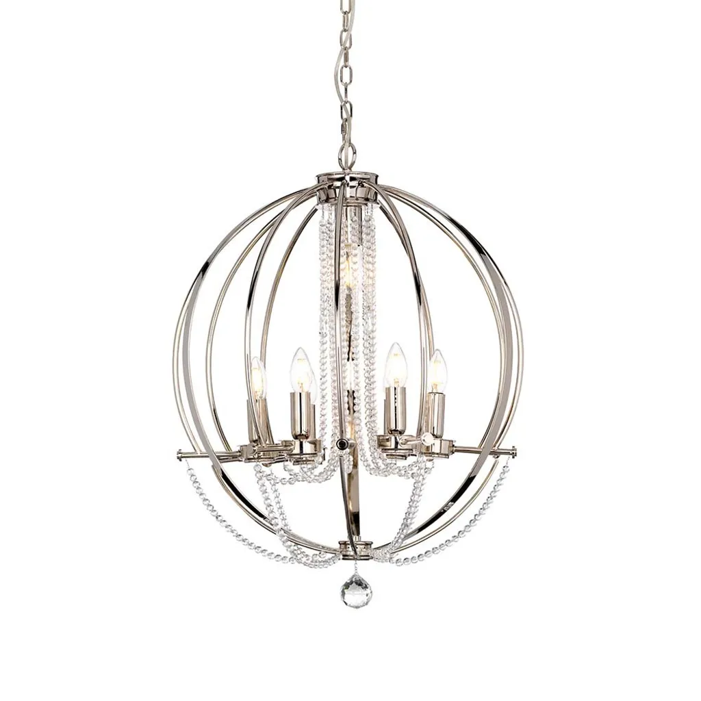 Luminaire Suspendu Cassie, Lustre Design 6 Lampes en Nickel et Métal