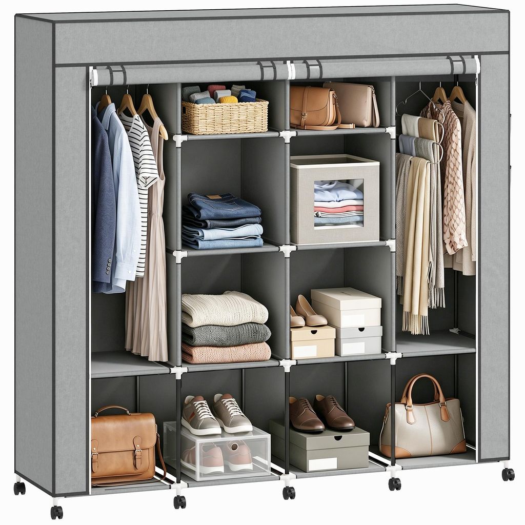 HOMCOM Stoffschrank Kleiderschrank mit Kleiderstange, 10 Produktbild 