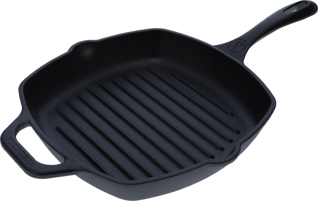 Victoria 38571 Grillpfanne Induction Gusseisen 25x25cm, Feuer, Grill Cast Iron ohne PTFE Schwarz