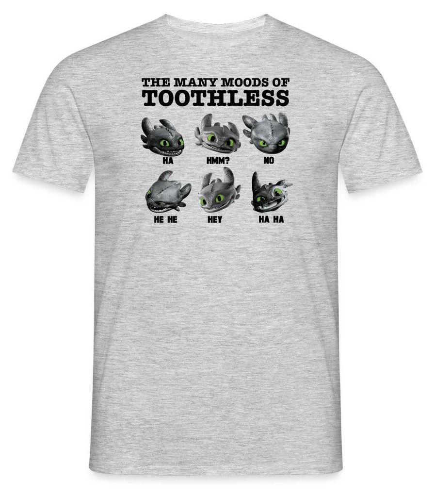 Spreadshirt Drachenzähmen Leicht Gemacht Ohnezahns Stimmungen Männer T-Shirt, XL, Grau meliert