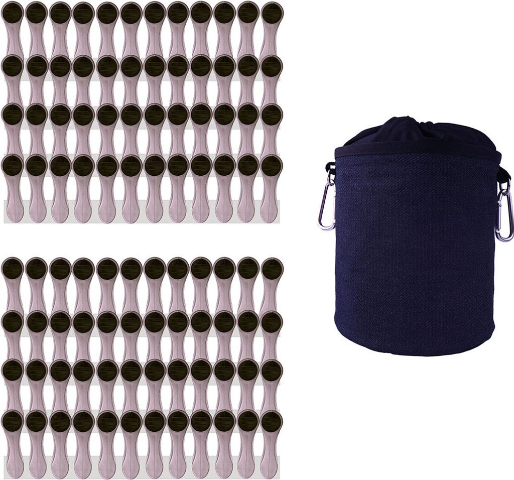 trendfinding 96 Wäscheklammern Silber und 1 Denim Wäscheklammerbeutel Blau-Schwarz