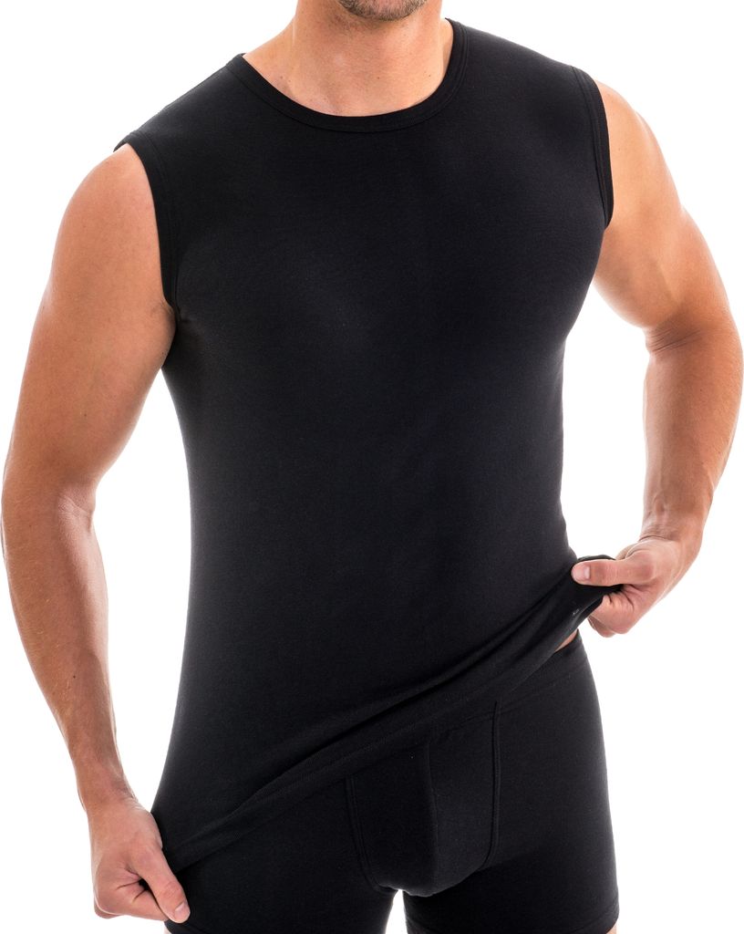 HERMKO 3040 Herren Muskelshirt aus 100% Baumwolle, Unterhemd Atlethic Vest Rundhals viele Farben, Größe:D 5 = EU M, Farbe:schwarz