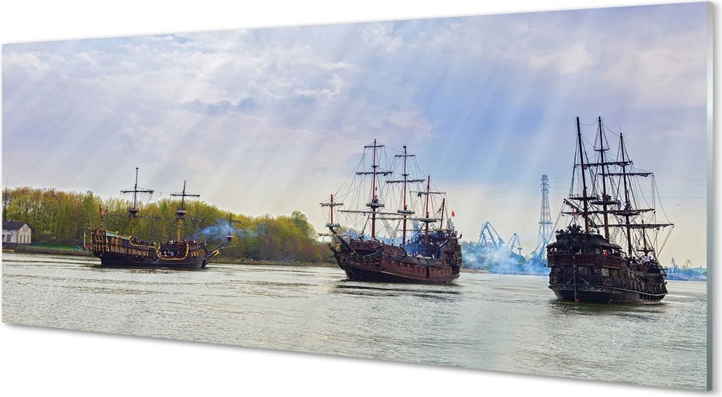 Glasbilder 125x50 Wandkunst Schiffe Himmel Tag Wolken