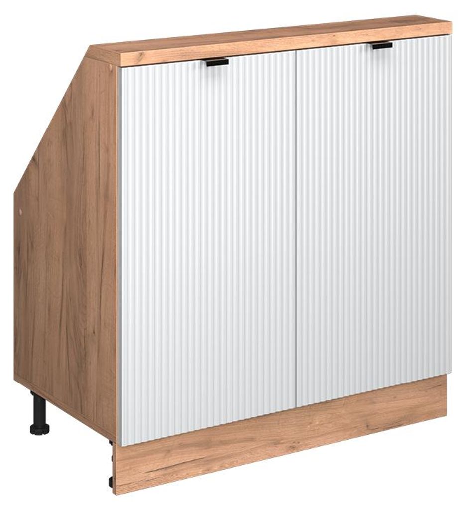 Küchenschrank für Dachschrägen Vicco R-Line Weiß Riffel 80 cm mit 2 Türen, Model 60638