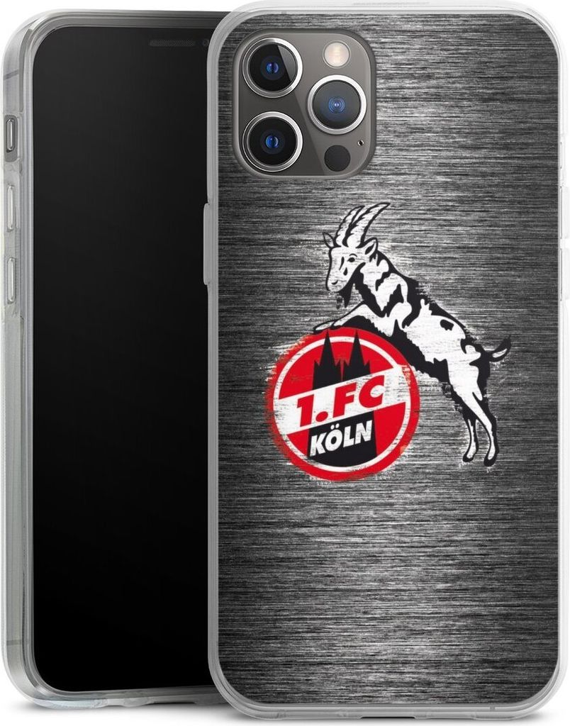 DeinDesign Handyhülle für Apple iPhone 12 Pro Max Silikon Hülle Case Smartphone Schutzhülle 1. FC Köln Metallic Look Offizielles Lizenzprodukt