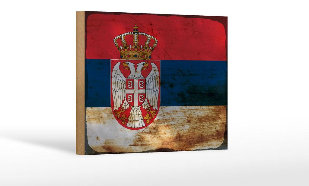 Holzschild Flagge Serbien 18x12 cm Flag of Serbia Rost Dekoration