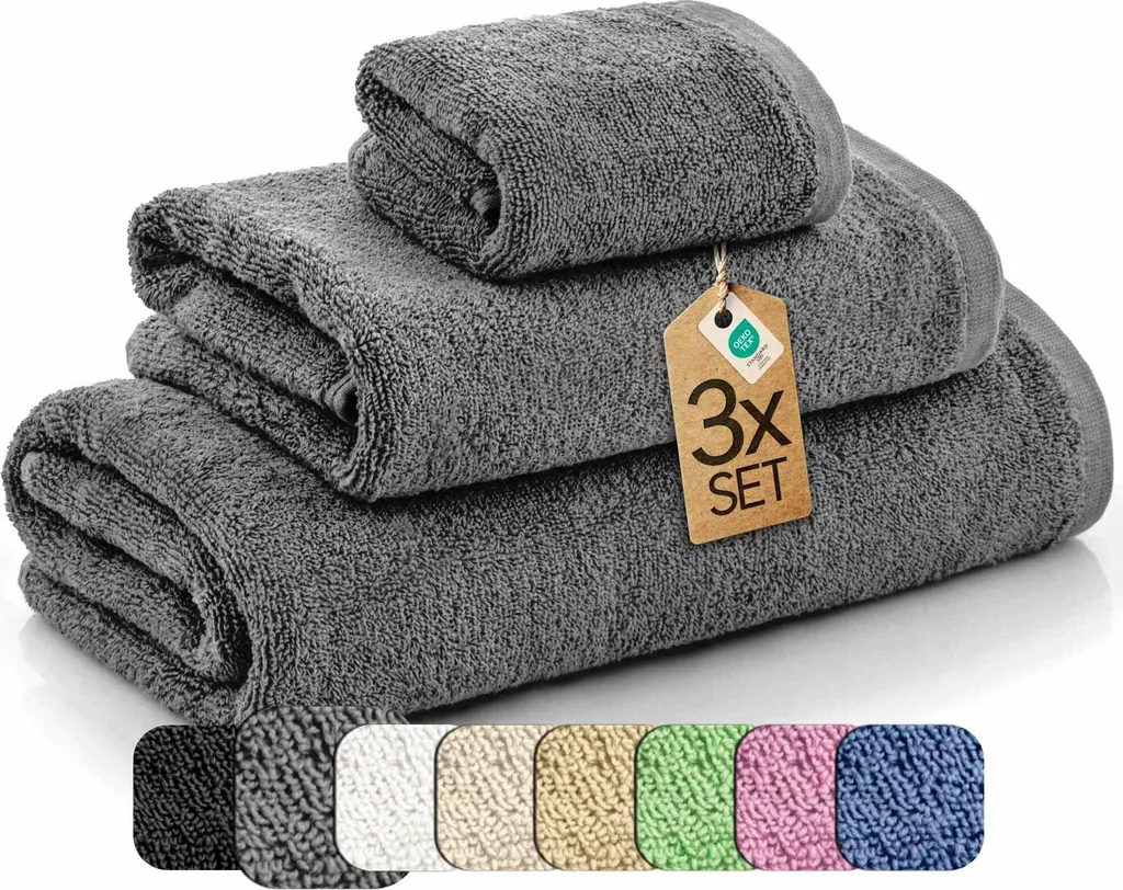 set economico di asciugamani 3 pezzi 1x asciugamani per le mani, 1x asciugamani per la doccia, 1x asciugamani per gli ospiti - 100% cotone e Oeko Tex Standard 100 - spugna di qualità 550 g/m² - colore: antracite - 2