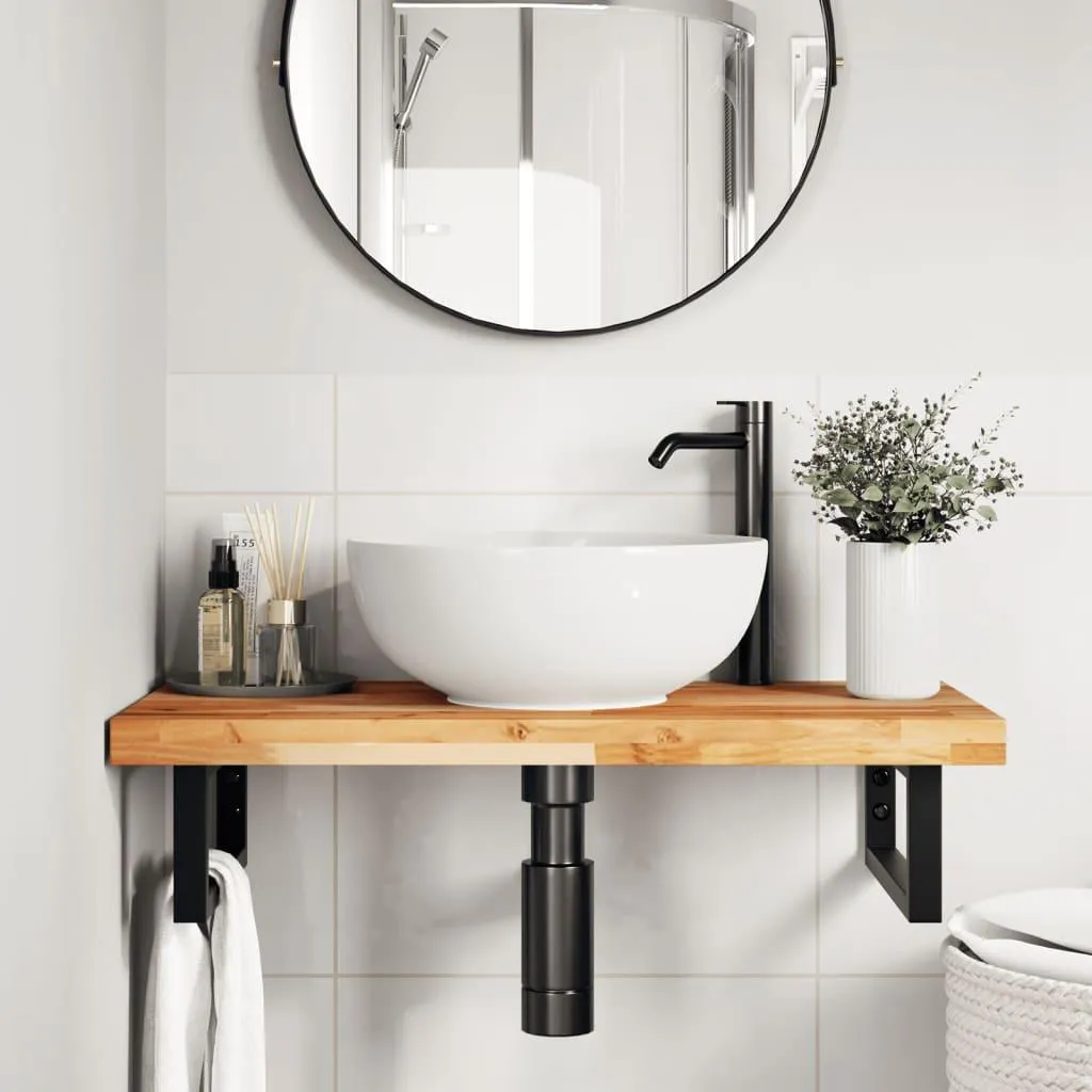 Piano Lavabo 80x40x4 cm Legno Acacia Massiccio | Arredo Bagno Rustico